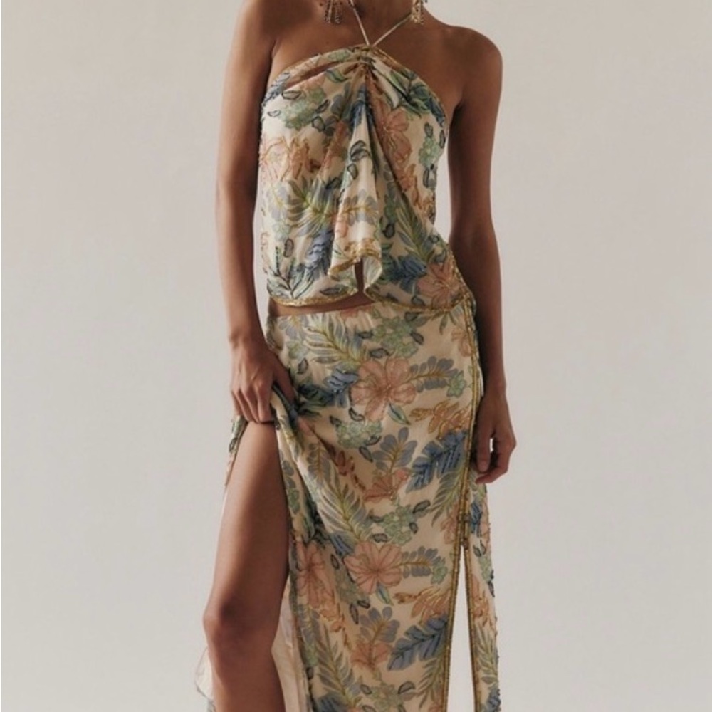 Free People Strapless Floral Dress - Cream, Blue, Orange